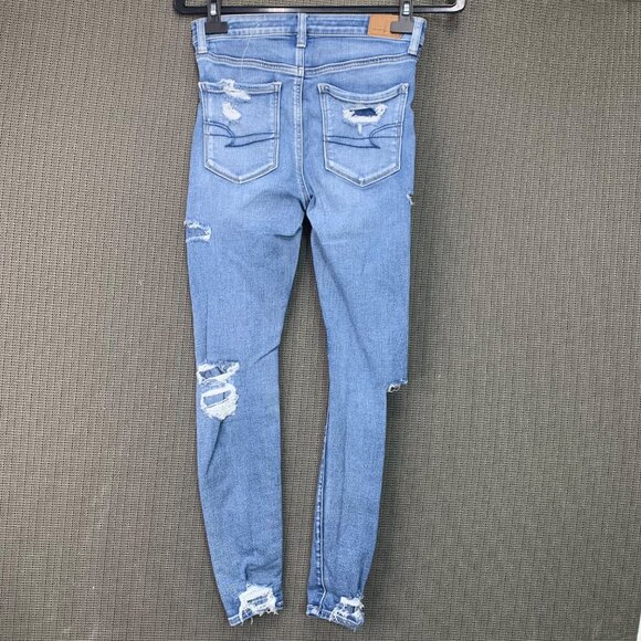 American Eagle Distressed Skinny Jeans Size 2 Regular Light Wash Next Level Stre - Picture 2 of 10